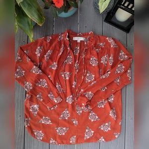 Orange Floral Long Sleeve Blouse